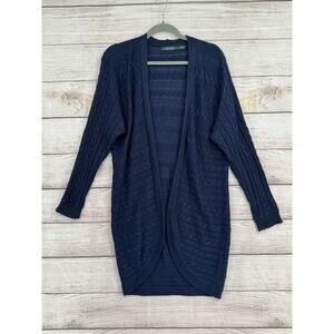 Lauren Ralph Lauren Cable Knit Open Front Cardigan Sweater Womens S/M Navy Blue
